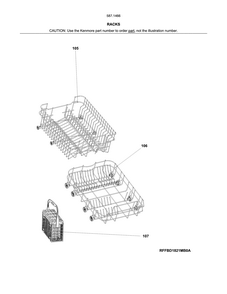 Racks Diagram and Parts List for 58714662201B  Kenmore Dishwasher