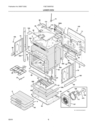 Lower Oven Diagram and Parts List for FGET3065PDD  Frigidaire Wall Oven