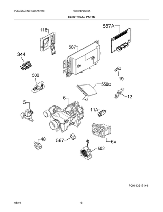 Electrical Parts Diagram and Parts List for FGID2479SD3A  Frigidaire Dishwasher