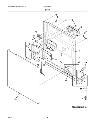 Door Diagram and Parts List for FFCD2418UB1A  Frigidaire Dishwasher