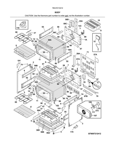 Body Diagram and Parts List for 79097213412  Kenmore Range