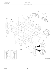 Control Panel Diagram and Parts List for FEZ831CAS1  Frigidaire Dryer