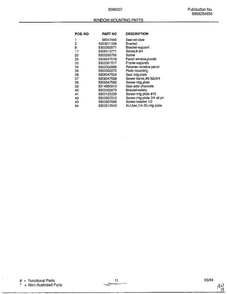 Window Mounting Parts Page 2 Diagram and Parts List for 5068007B  Frigidaire Air Conditioner