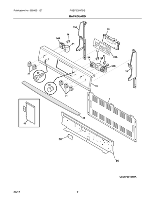 Backguard Diagram and Parts List for FGEF3059TDB  Frigidaire Range