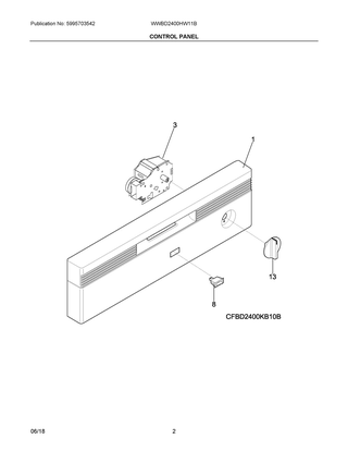 Control Panel Diagram and Parts List for WWBD2400HW11B  Frigidaire Dishwasher