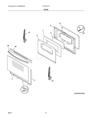 05 - DOOR Diagram and Parts List for FFEF3010TWA  Frigidaire Range