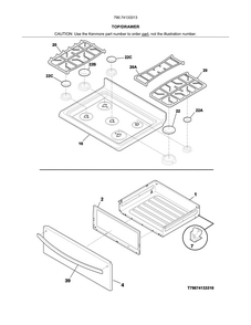 Top/drawer Diagram and Parts List for 79074133313  Kenmore Range