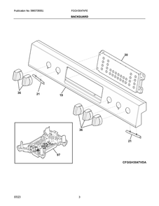 Backguard Diagram and Parts List for FGGH3047VFE  Frigidaire Range