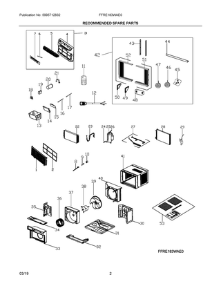 Recommended Spare Parts Diagram and Parts List for FFRE183WAE0  Frigidaire Air Conditioner