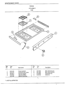 Range/top Diagram and Parts List for 2889A  Frigidaire Range