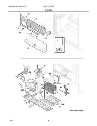 System Diagram and Parts List for FFFU20F2VW0  Frigidaire Freezer