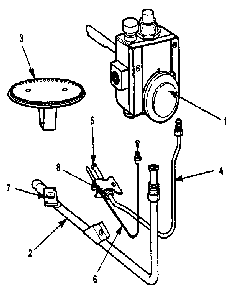 Thermostat And Burner Diagram and Parts List for 3364  Kenmore Water Heater