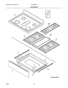 Top/Drawer Diagram and Parts List for GCRG3060BDA  Frigidaire Range