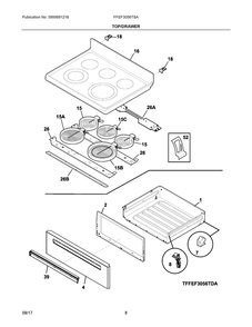 Top/Drawer Diagram and Parts List for FFEF3056TSA  Frigidaire Range