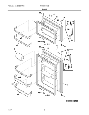 02 - DOOR Diagram and Parts List for FFHT2131QS6  Frigidaire Refrigerator