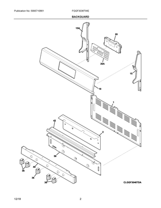Backguard Diagram and Parts List for FGGF3036TWE  Frigidaire Range