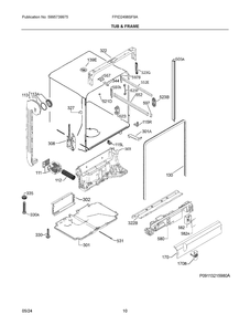 Tub And Frame Diagram and Parts List for FPID2498SF9A  Frigidaire Dishwasher