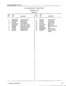 Burner Page 2 Diagram and Parts List for 2851A  Frigidaire Range