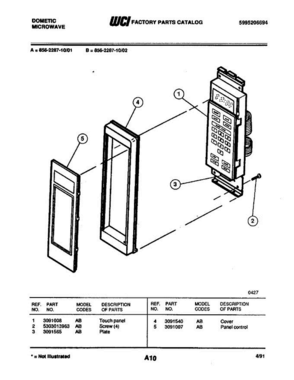 02 - Control Panel Diagram and Parts List for 856-2287-10 01 Frigidaire Microwave