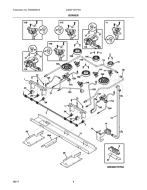 03 - BURNER Diagram and Parts List for E36DF76TPSA  Frigidaire Range