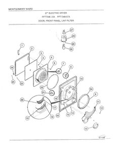 Door, Front Panel, Lint Filter Diagram and Parts List for 7348A  Frigidaire Dryer