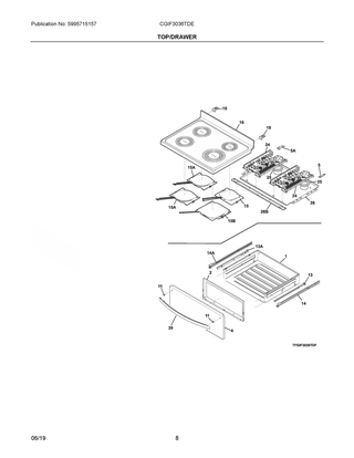 Top/drawer Diagram and Parts List for CGIF3036TDE  Frigidaire Range