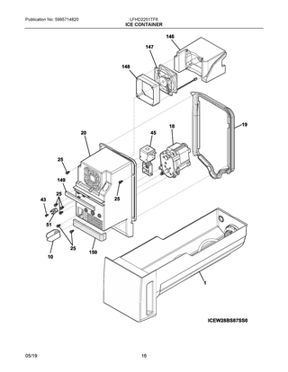 Ice Container Diagram and Parts List for LFHD2251TF6  Frigidaire Refrigerator