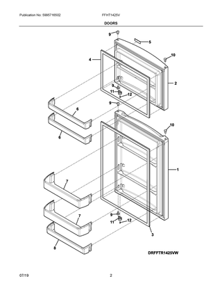 Doors Diagram and Parts List for FFHT1425VB  Frigidaire Refrigerator