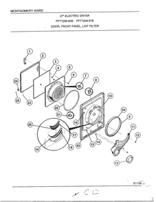 Door/front Panel/lint Filter Diagram and Parts List for 7208B  Frigidaire Dryer