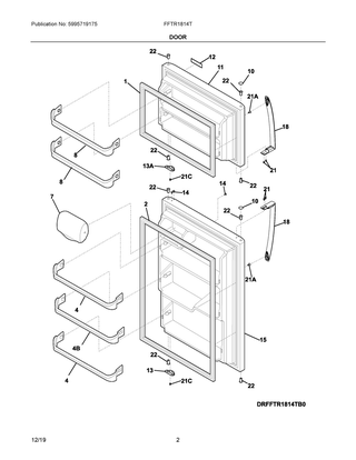 Door Diagram and Parts List for FFTR1814TBF  Frigidaire Refrigerator