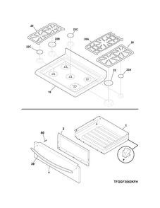 Top/drawer Diagram and Parts List for LGGF3042KFR  Frigidaire Range