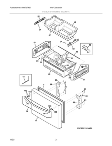 Freezer Drawer, Baskets Diagram and Parts List for FRFC2323AS4  Frigidaire Refrigerator