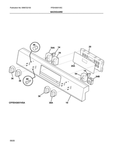 Backguard Diagram and Parts List for FFEH3051VSC  Frigidaire Range
