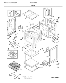 Body Diagram and Parts List for FFEF3016VBB  Frigidaire Range