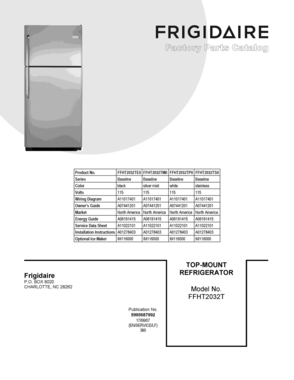 01 - COVER SHEET Diagram and Parts List for FFHT2032TM0  Frigidaire Refrigerator