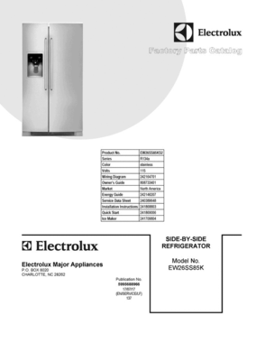 01 - Cover Sheet Diagram and Parts List for EW26SS85KS2  Electrolux Refrigerator