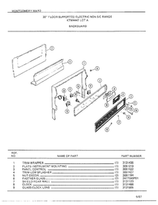 Backguard Diagram and Parts List for 4447A  Frigidaire Range
