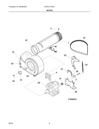 Motor Diagram and Parts List for FARG1011MW1  Frigidaire Dryer
