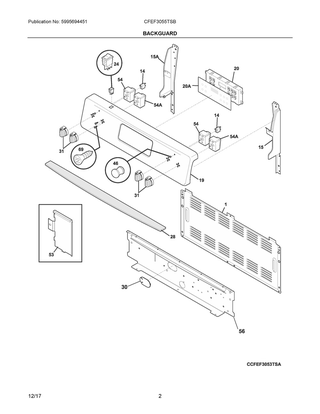 Backguard Diagram and Parts List for CFEF3055TSB  Frigidaire Range