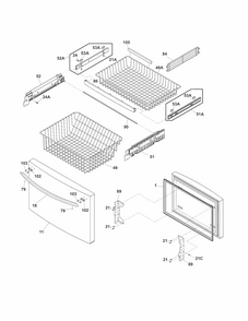Freezer Drawer, Baskets Diagram and Parts List for FGUN2642LE8  Frigidaire Refrigerator