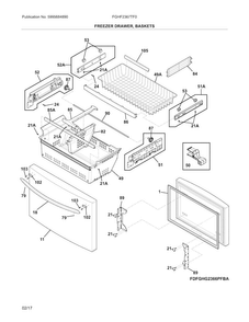 Freezer Drawer, Baskets Diagram and Parts List for FGHF2367TF0  Frigidaire Refrigerator