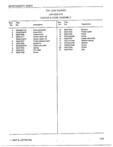 Top Load Washer/caster And Hose Assembly Page 2 Diagram and Parts List for 6506-87E  Frigidaire Washer