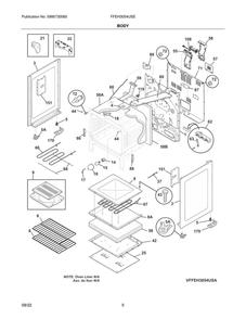 Body Diagram and Parts List for FFEH3054USE  Frigidaire Range