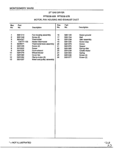 Motor, Fan Housing And Exhaust Duct Page 2 Diagram and Parts List for 8338B  Frigidaire Dryer