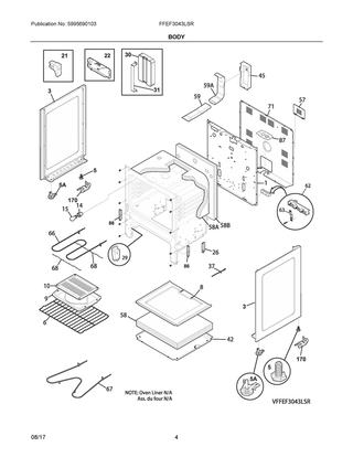 Body Diagram and Parts List for FFEF3043LSR  Frigidaire Range