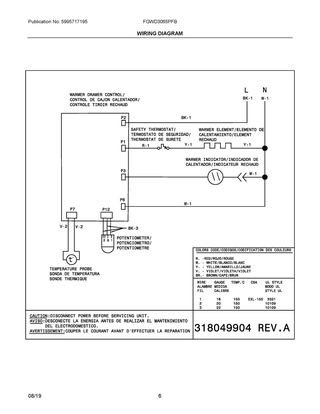 Wiring Diagram Diagram and Parts List for FGWD3065PFB  Frigidaire Warming Drawer