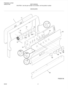 Backguard Diagram and Parts List for GEF316WHSA  Frigidaire Range