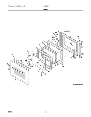 Door Diagram and Parts List for FFGS3026TBA  Frigidaire Range