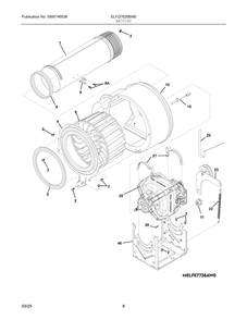Motor Diagram and Parts List for ELFG7626BW0  Frigidaire Dryer