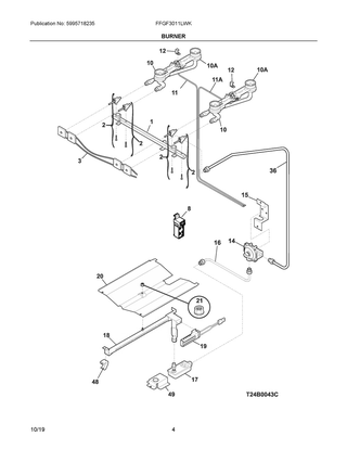 Burner Diagram and Parts List for FFGF3011LWK  Frigidaire Range